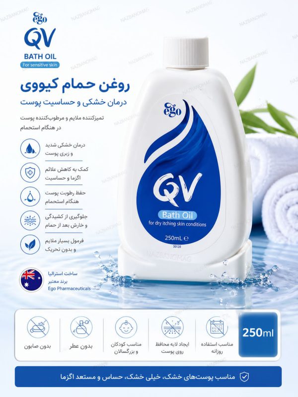روغن حمام بدن کیووی QV | درمان خشکی شدید، اگزما و پوست حساس - Image 3